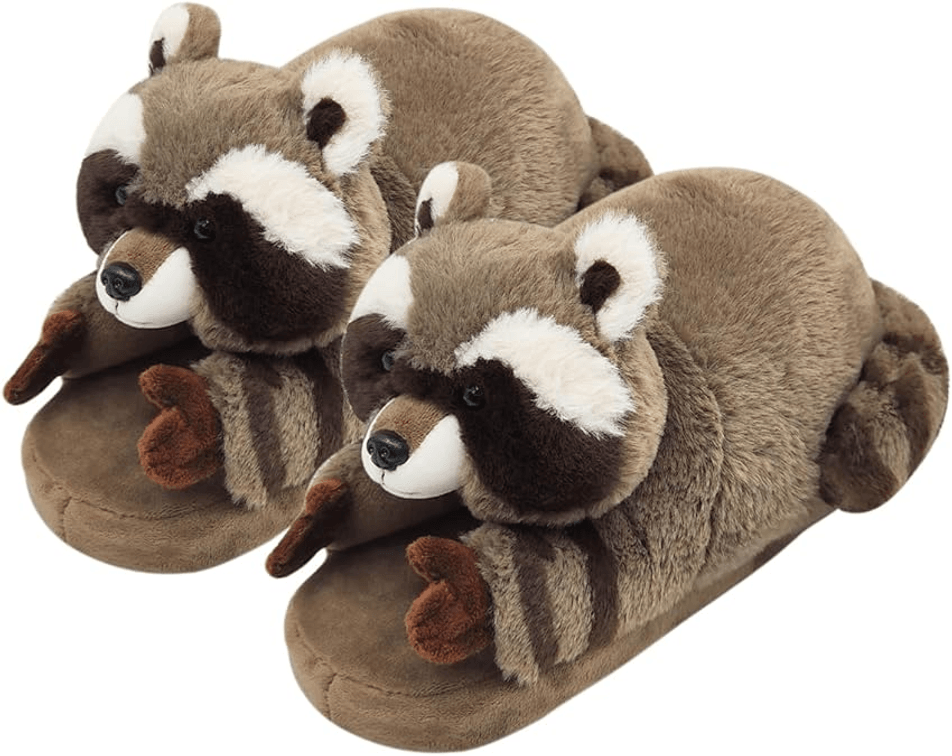 Animal Slippers - Cute Fluffy Non-slip Raccoon Gifts for Women, Men - ONE SIZE FITS MOST Adult