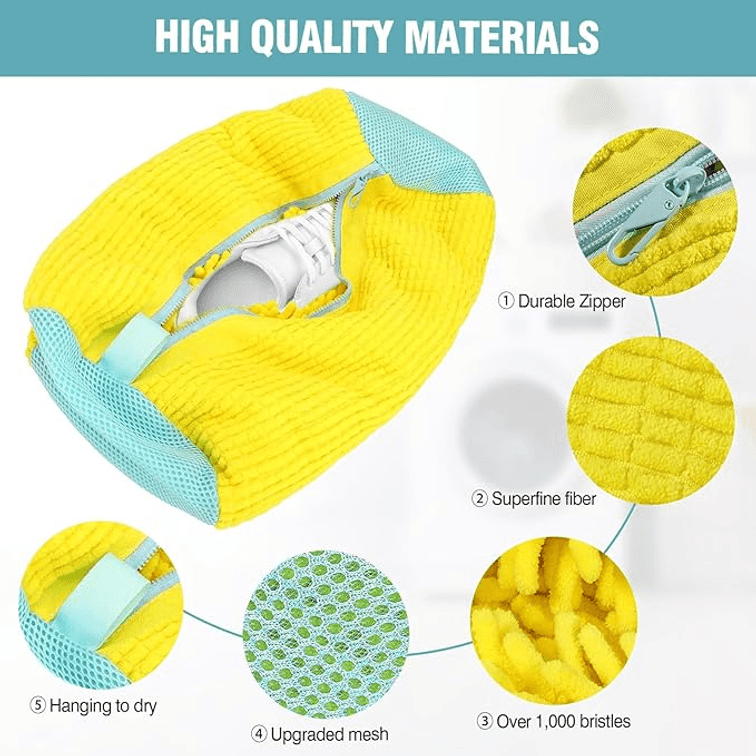 2 Pcs Shoe Washing Machine Bags, XXL Laundry Shoe Bags for Washer and Dryer, Sturdy Zipper with Hook Design, Dry Net Bag Included, Reusable Shoe Washing Bag for Sneaker, Tennis, Yellow 2 Pack
