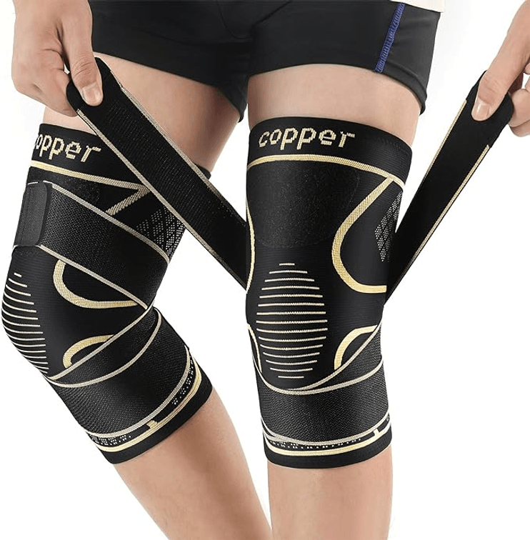 4XL - Copper Knee Braces with Strap for Knee Pain Women and Men(2 Pack), Knee Compression Sleeve for Arthritis, ACL, Meniscus Tear, Joint Pain Relief, Knee Support for Working, Running, Weightlifting(4XL)