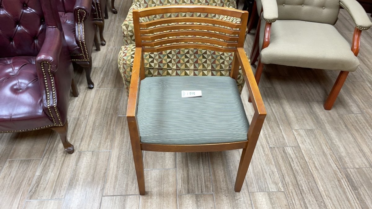 QTY 4) 3 PADDED CLOTH CHAIRS 1) WOODEN CHAIR