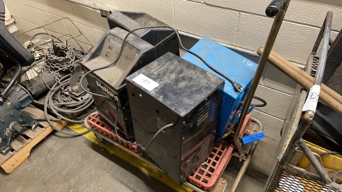 QTY 4) BATTERY CHARGERS ON CART