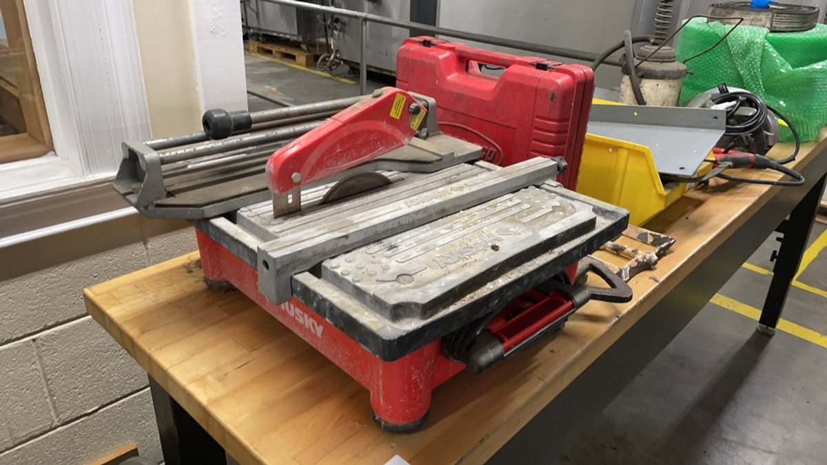 8' WORK BENCH/ WOOD TOP & CONTENTS