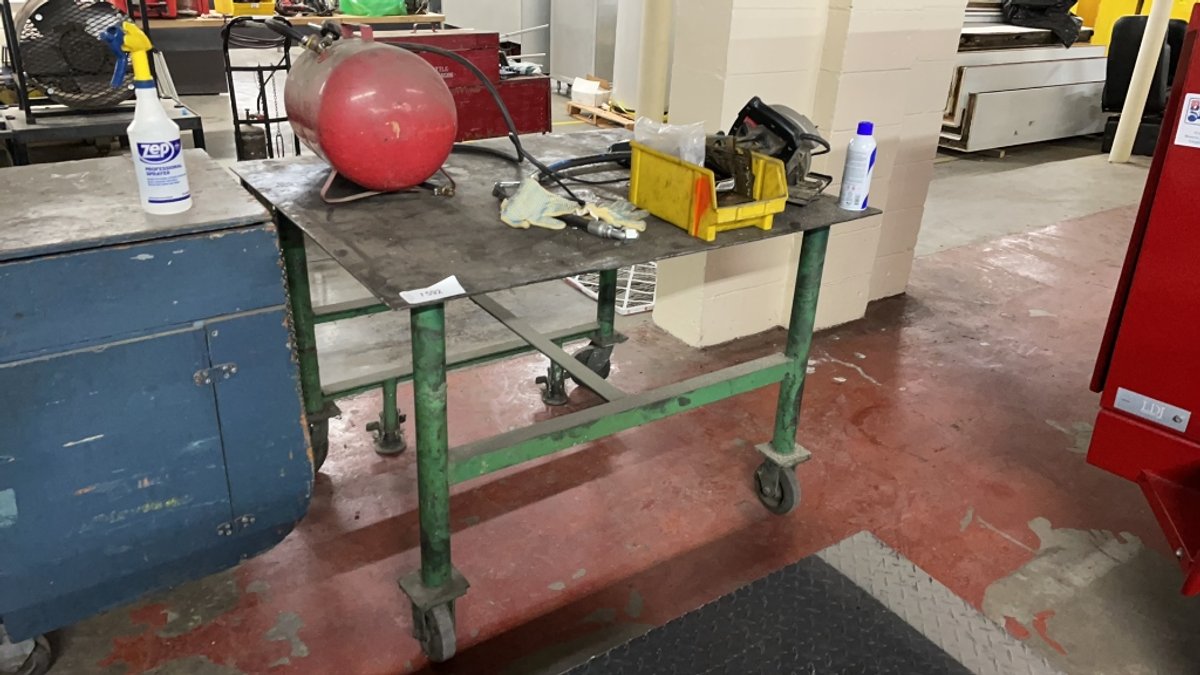 ROLLING METAL SHOP TABLE W/ CONTENTS