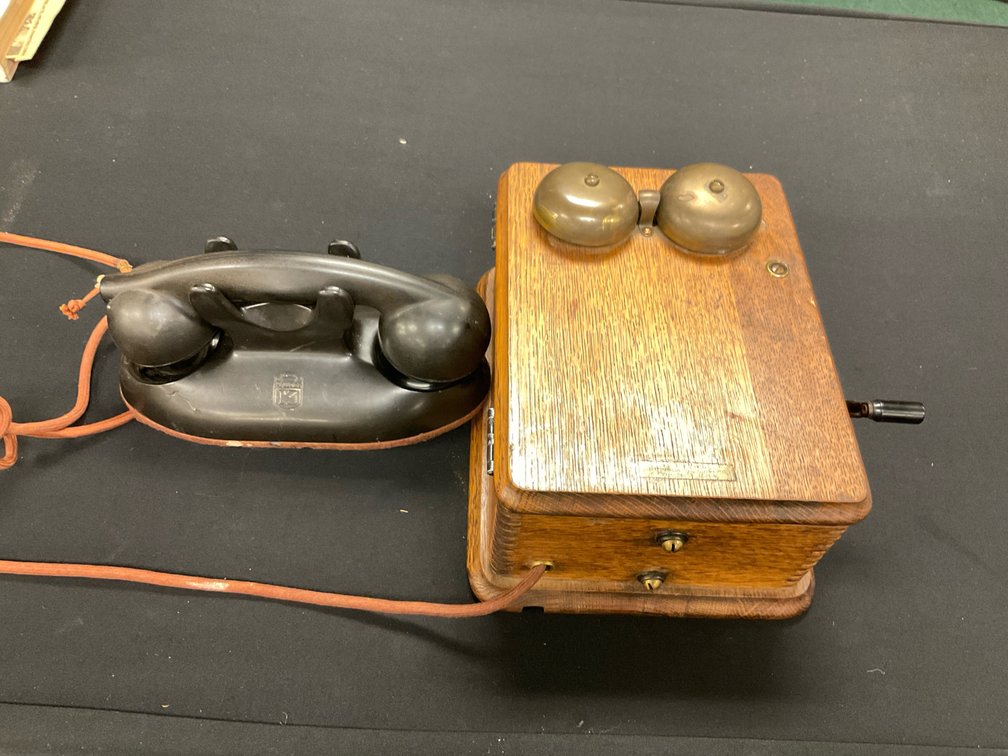 1920s Kellogg Switchboard Wooden Ringer Crank Box w/Masterphone Reciever 