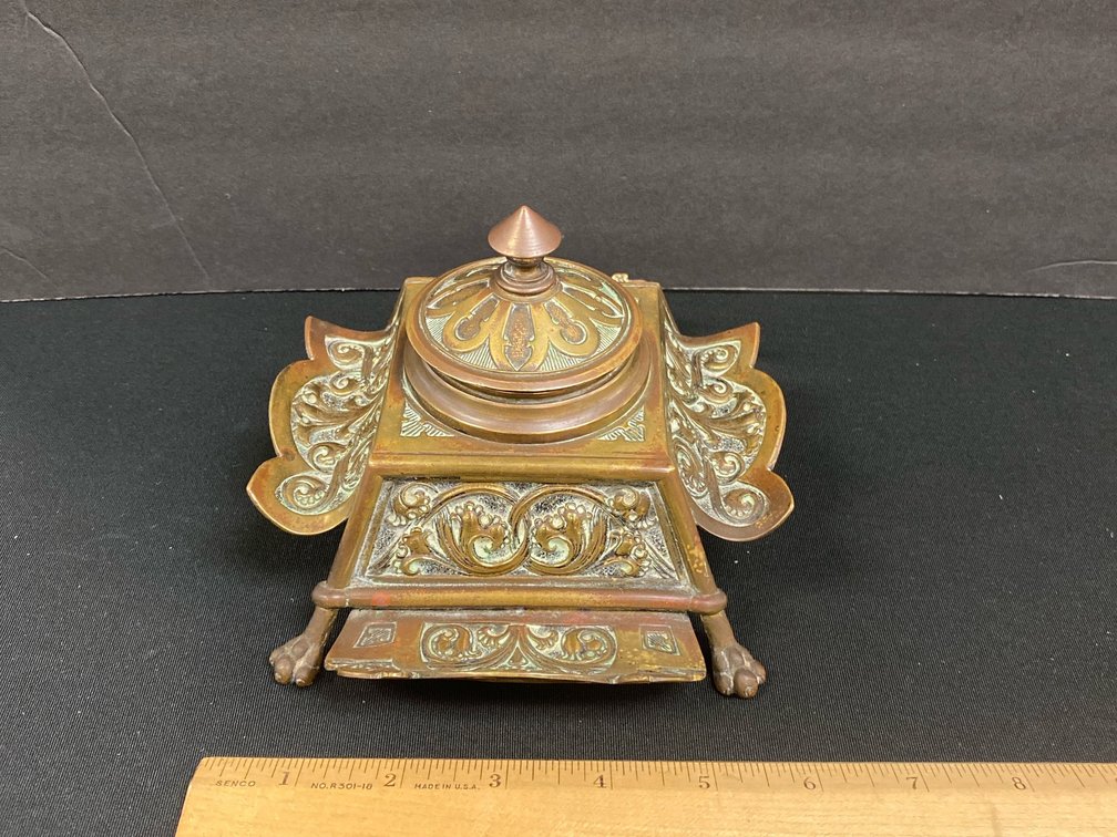 Footed Brass/metal inkwell 
