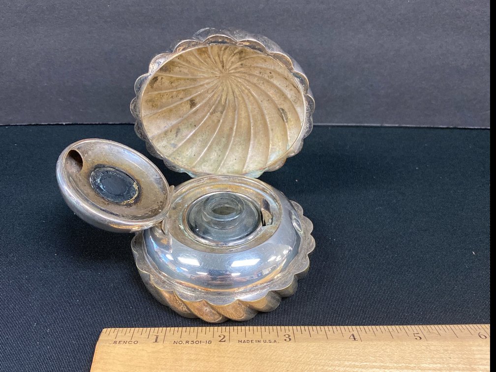 Silver-plate? Clam shape Inkwell