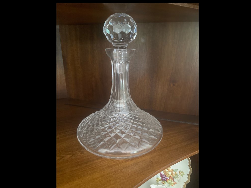 Glass decanter and etched pitcher