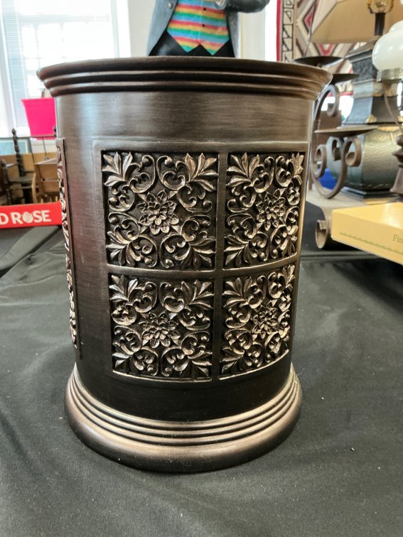 Imperial Waste Basket in Tuscan Gold with Decorative Embossed Panels