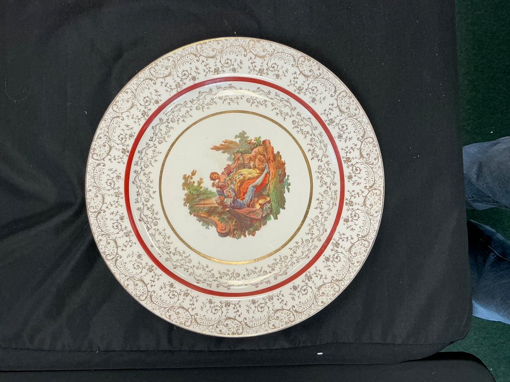Royal China Warranted 22KT Gold Decorative Plate with Pastoral Scene 13”