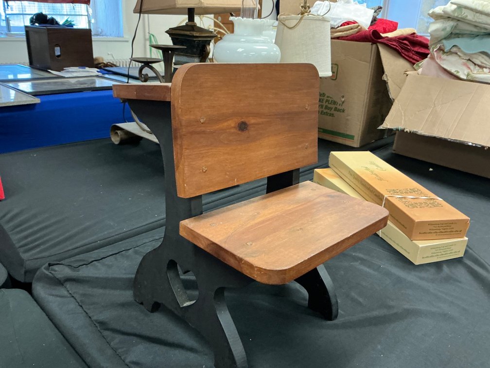Wooden Child’s School Desk with Heart Cutout Design