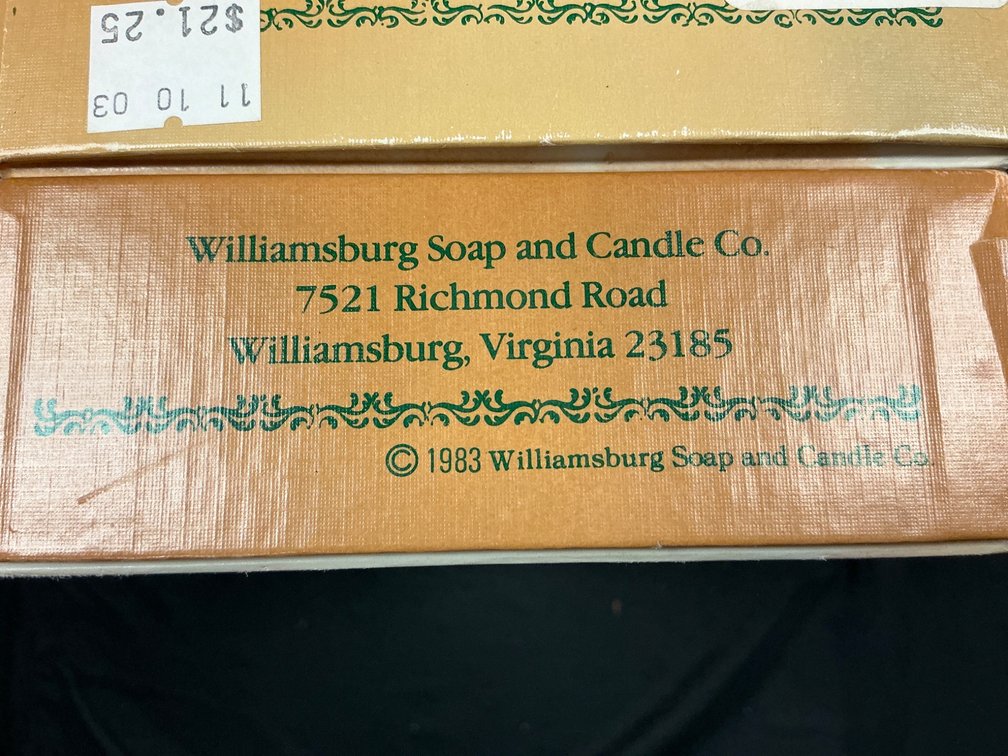 1983 Williamsburg Soap and Candle Co. Handcrafted Taper Candles in Original Boxes