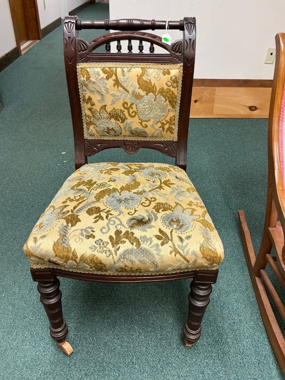 19th Century Wooden Side Chair with Upholstered Seat and Backrest