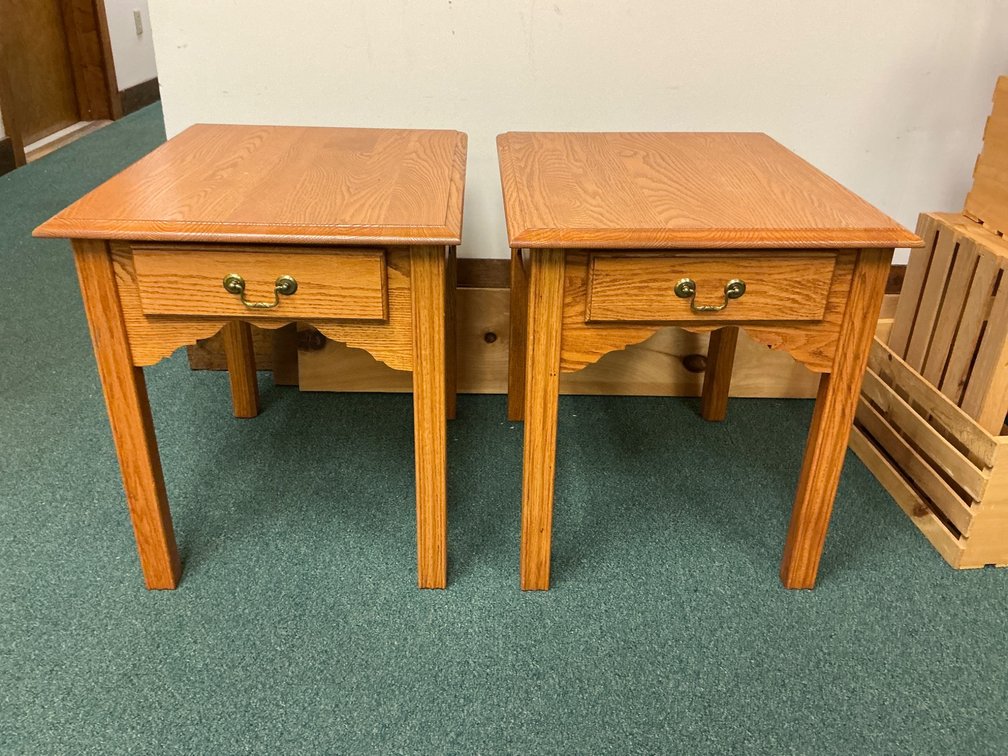 Pair of Solid Oak End Tables with Single Drawer