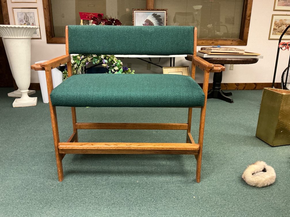 Mid-Century Modern Wood and Upholstered High-Back Bench
