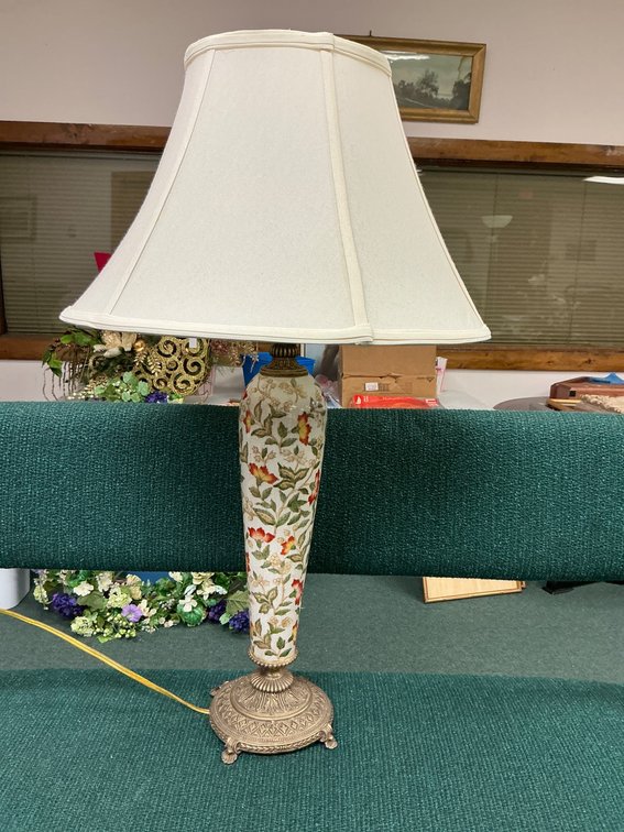 Decorative Table Lamp with Floral Ceramic Body and Ornate Metal Base