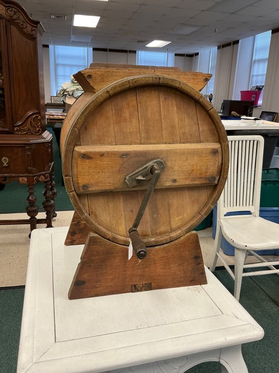 19th Century Wooden Butter Churn Barrel with Hand Crank