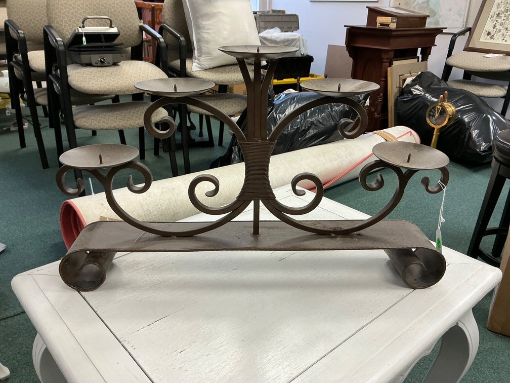 Wrought Iron Six-Candle Candelabra with Scrolled Detailing