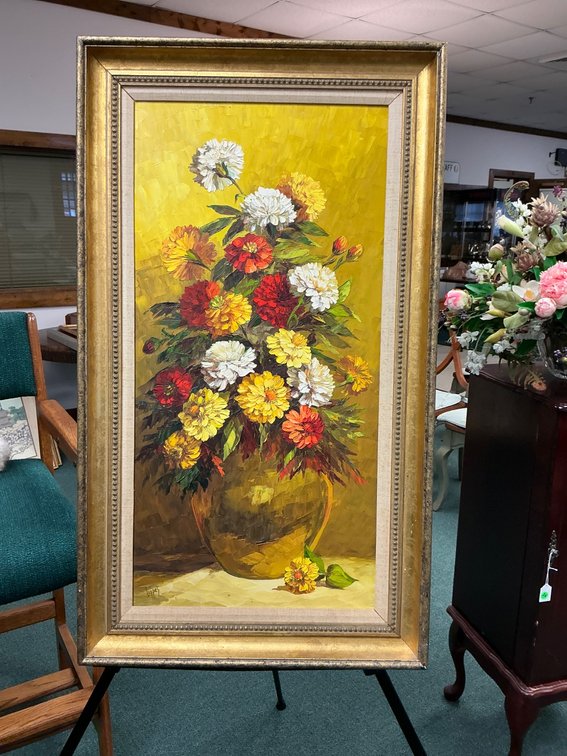Original Floral Oil Painting Signed by Lippes in Ornate Gold Frame 35×20
