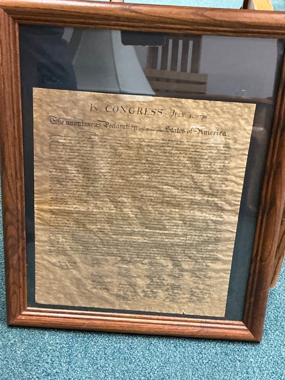Reproduction of the Declaration of Independence with Wooden Frame