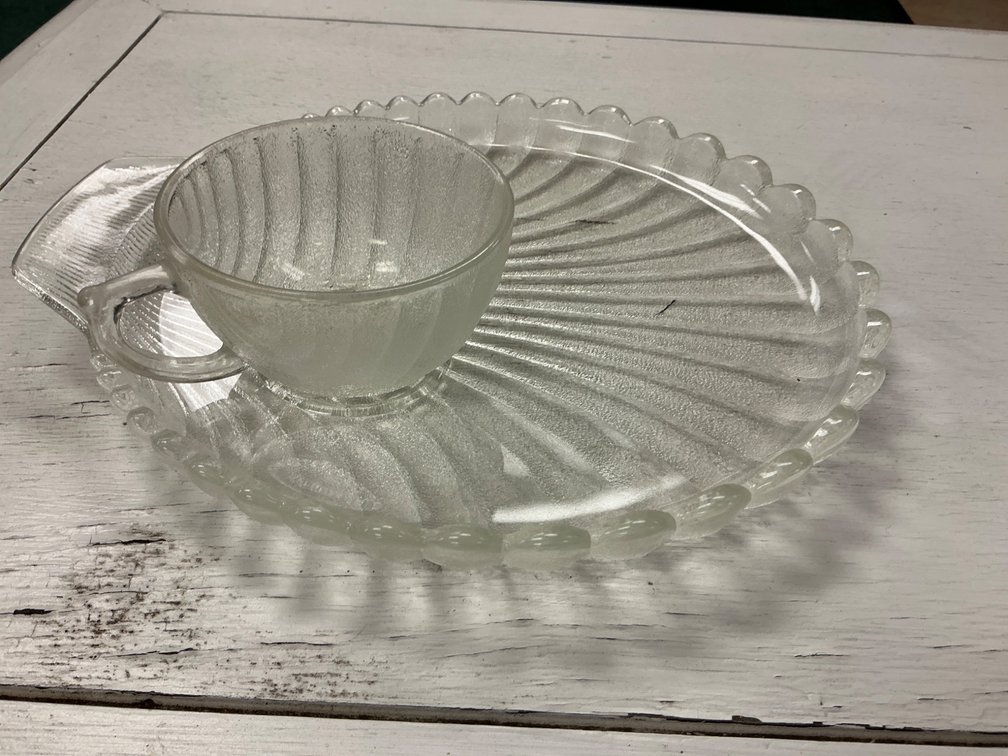 Clear Glass Snack Plate with Matching Cup SET OF 12