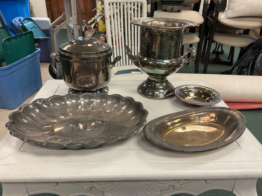 Set of Five Silver-Plated Serving Pieces Including Tureen and Wine Cooler