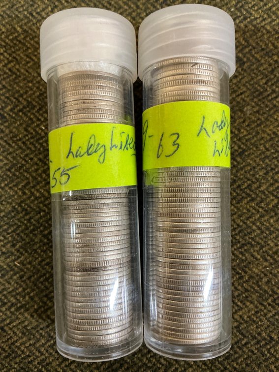 Two Rolls of Lady Liberty Silver Coins, 118 coins