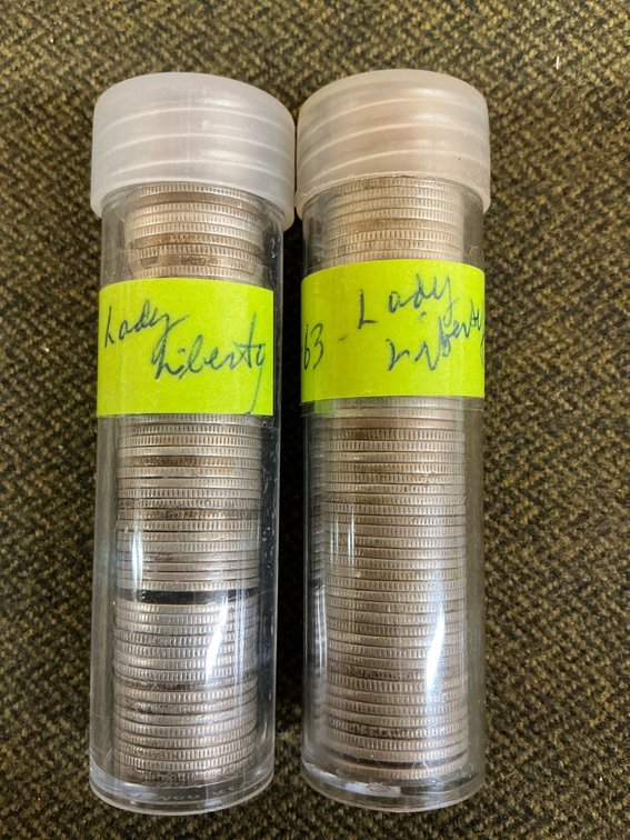 Two Rolls of Lady Liberty Coins in Plastic Tubes,126 coins
