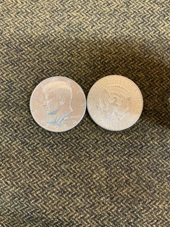 Silver Kennedy Half Dollars in Plastic Coin Tube, 21 coins