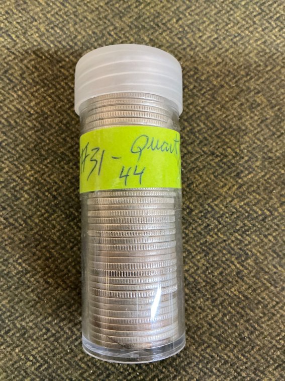Tube of 44 U.S. Silver Quarters With Mixed Dates