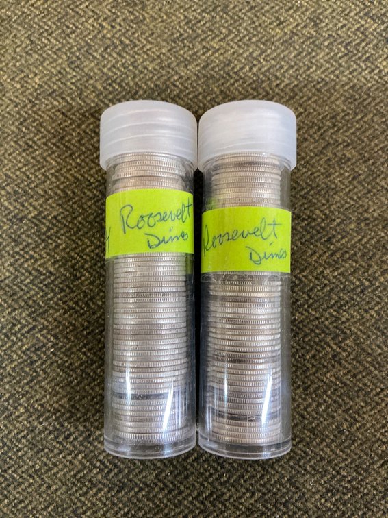 Collection of 118 Roosevelt Silver Dimes in Plastic Tubes