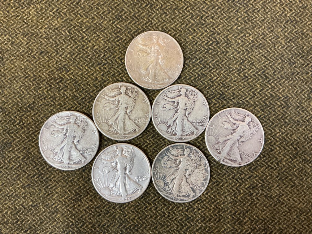 Lot of Seven United States Walking Liberty Half Dollars