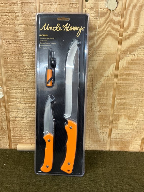 Uncle Henry Fixed Blade Knife Set with Fire Starter and Sheaths NEW