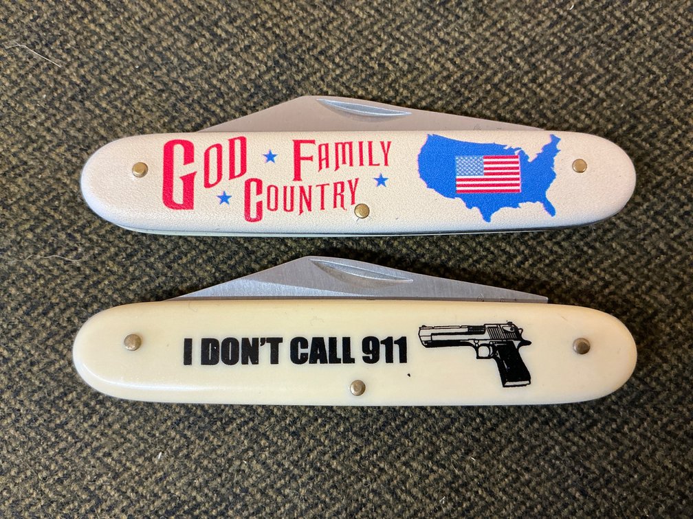 Set of Two Frost Cutlery Pocket Knives with Patriotic and Tactical-themed Designs NEW