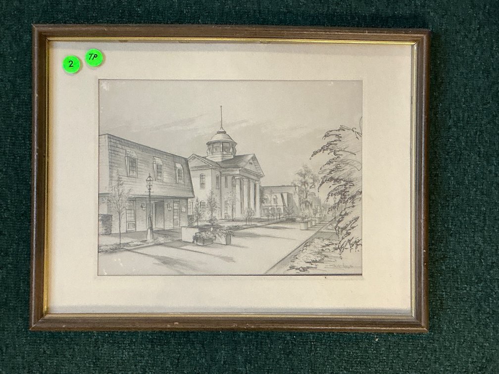 Shirley Hogge ‘Old Hampton Courthouse’ Drawing, 17×13 Framed