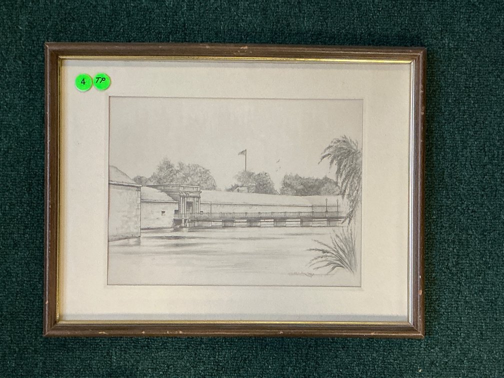 17×13 Signed Shirley Hogge Drawing: ‘The Moat At Fort Monroe’