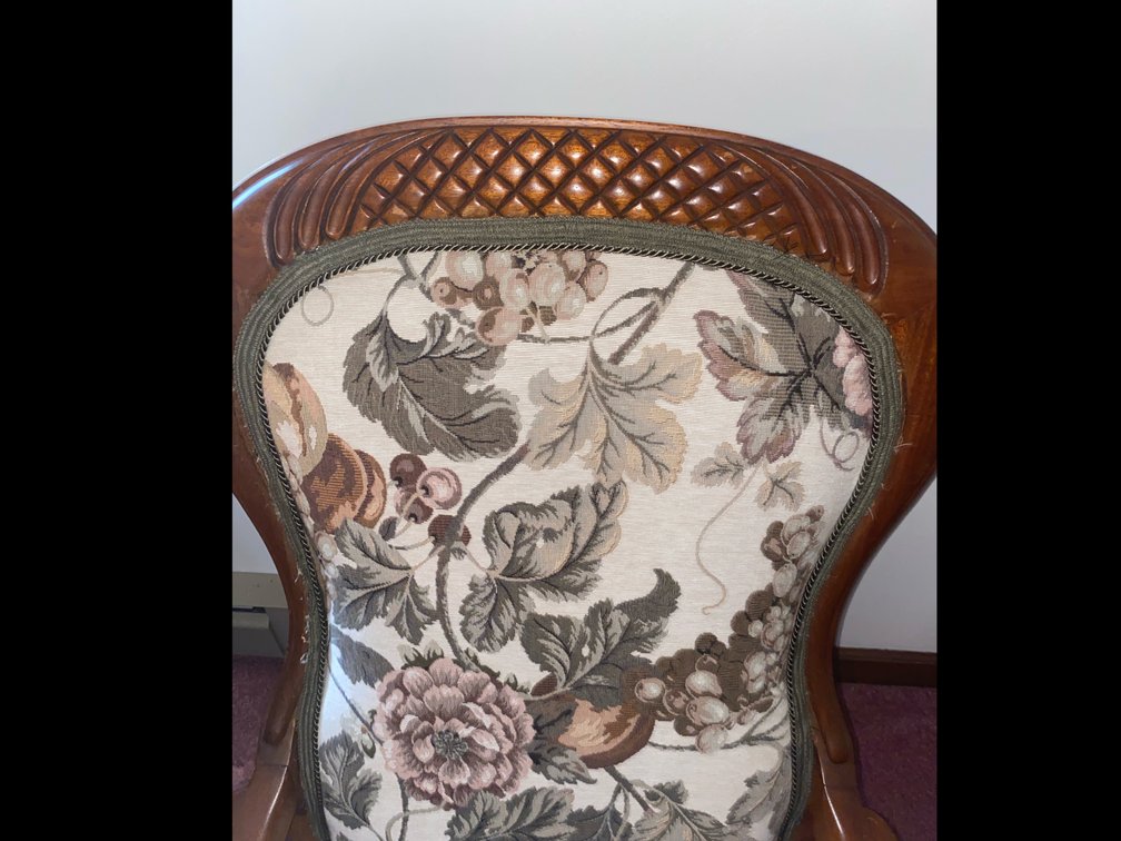 Upholstered, rocker and footstool