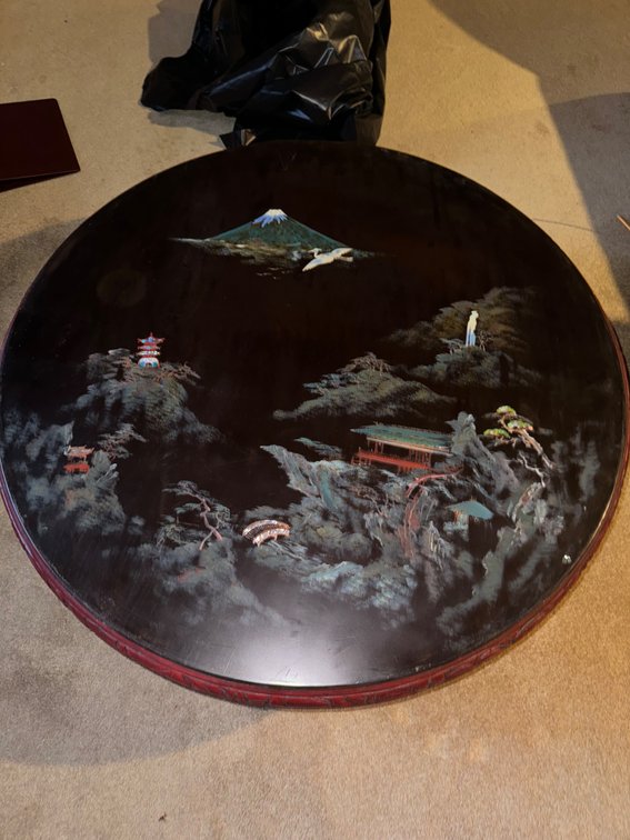 36” Low Japanese Tea Table Hand Painted  W/glass top Den