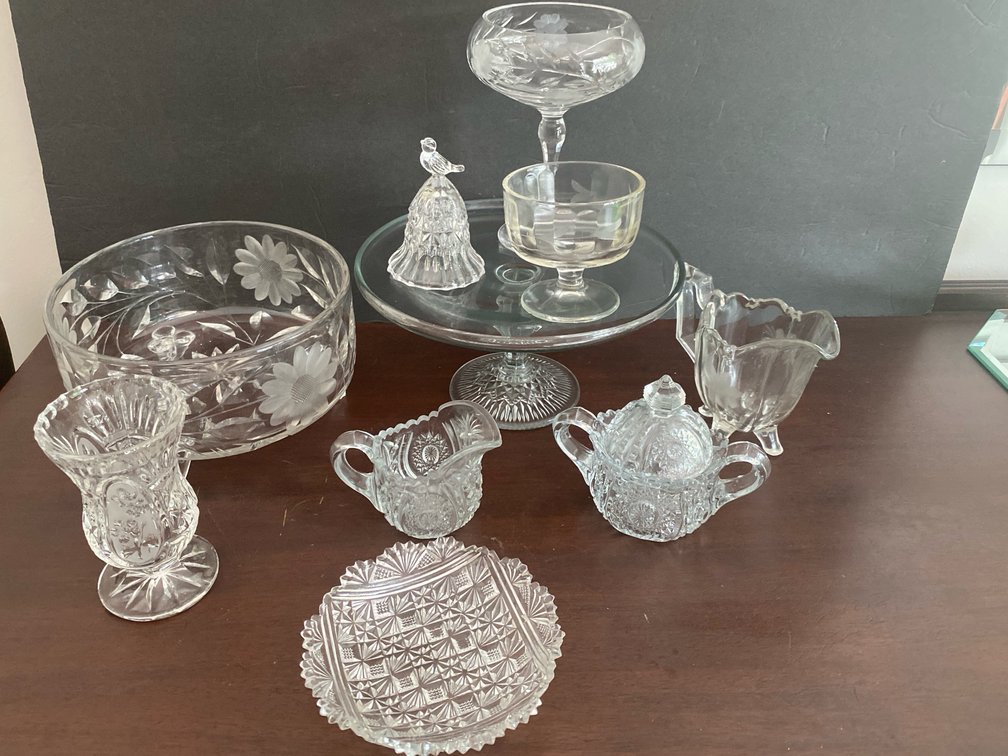 Etched and pressed clear glass