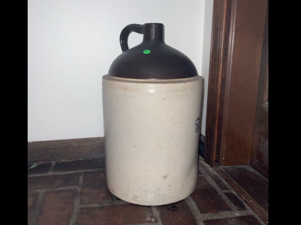 Vintage Stoneware Blue Acorn 5 gal Crock Foyer