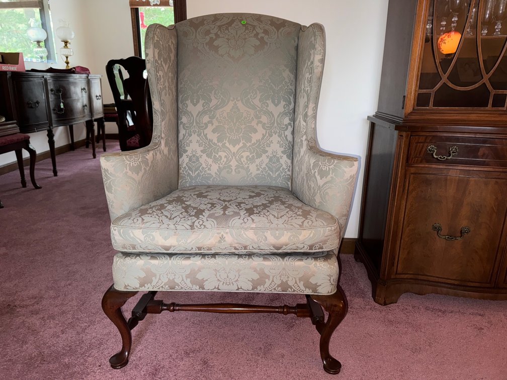 Mint green wing back chair