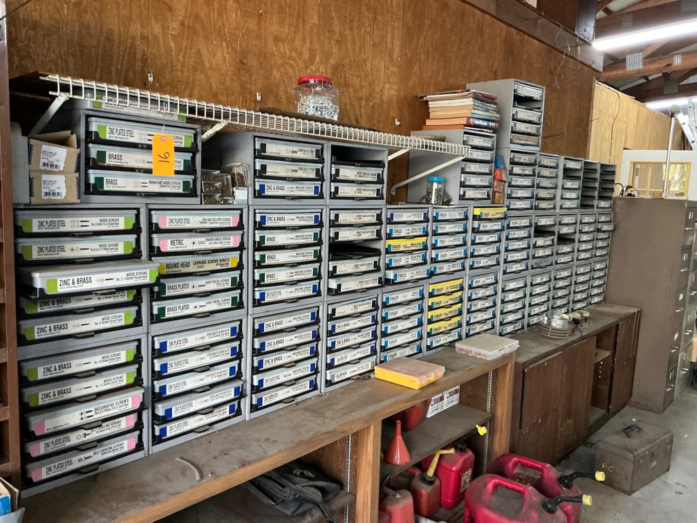 Extensive Collection of Screws, Nuts, and Bolts in 149 Organized Trays