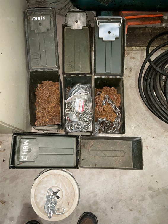 Assorted Chains and Military-Style Ammo Boxes 