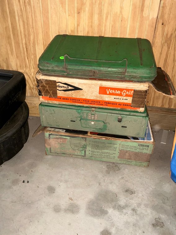 Collection of Vintage Camping Stoves Including Versa-Grill