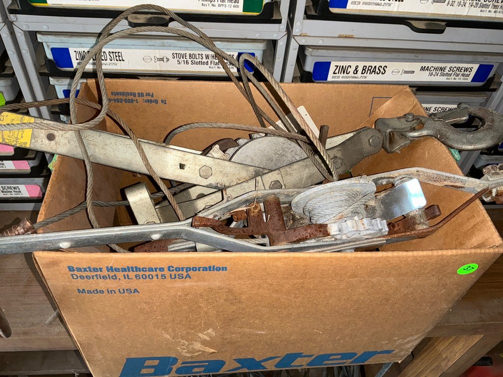 Assorted Come-Alongs with Steel Wire Cables in Box