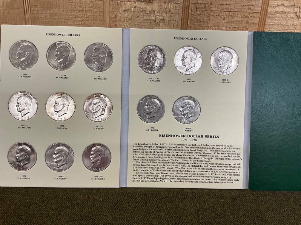 Complete Set of 14 Eisenhower Dollars (1971-1978) in Display Book