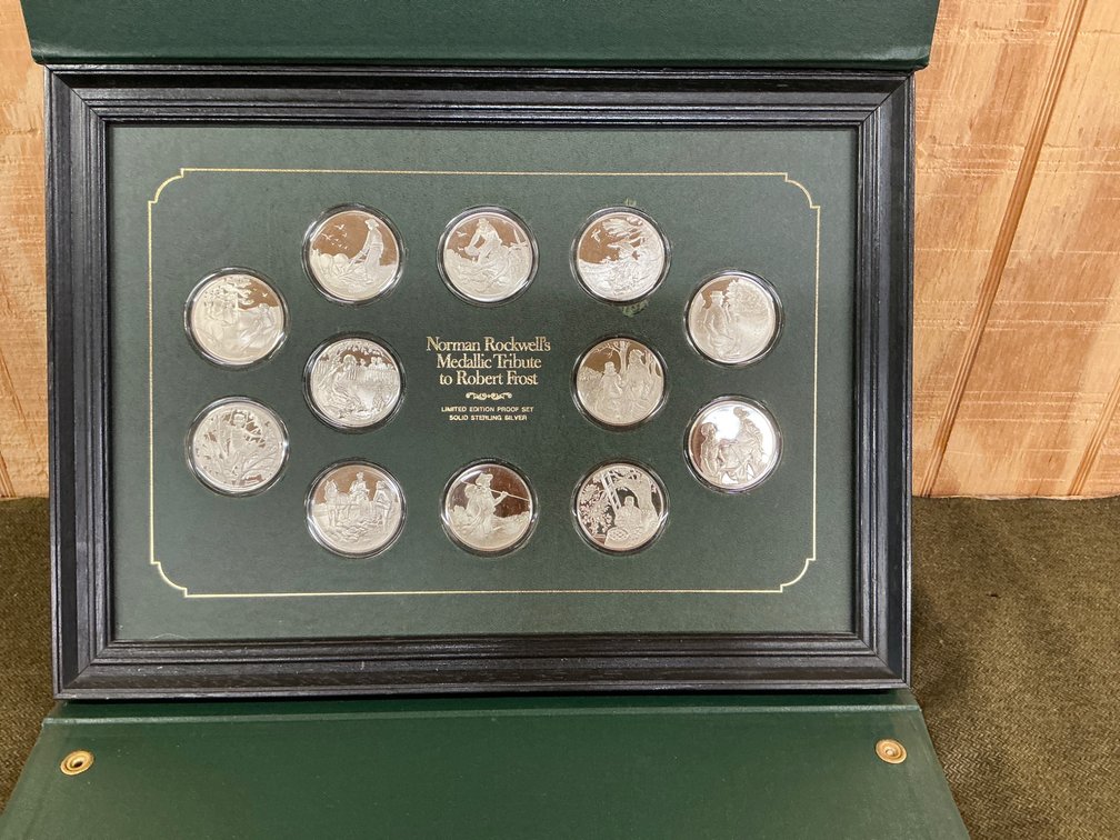 Norman Rockwell’s Solid Sterling Silver Tribute Coins to Robert Frost Each Coin 1 Troy Ounce 