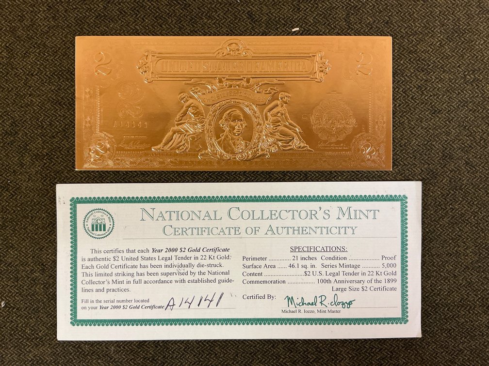 $2 Gold-Plated Replica with Certificate of Authenticity