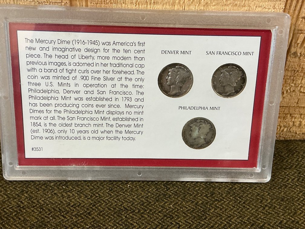 Mercury Dime Mint Mark Collection Featuring Denver, San Francisco, and Philadelphia Mints