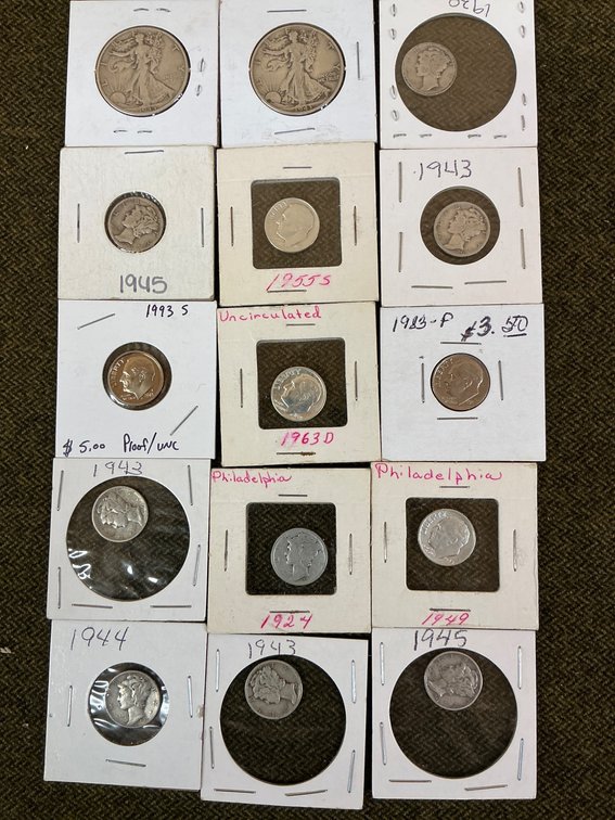 15 U.S. Coins with Assorted Dates and Denominations