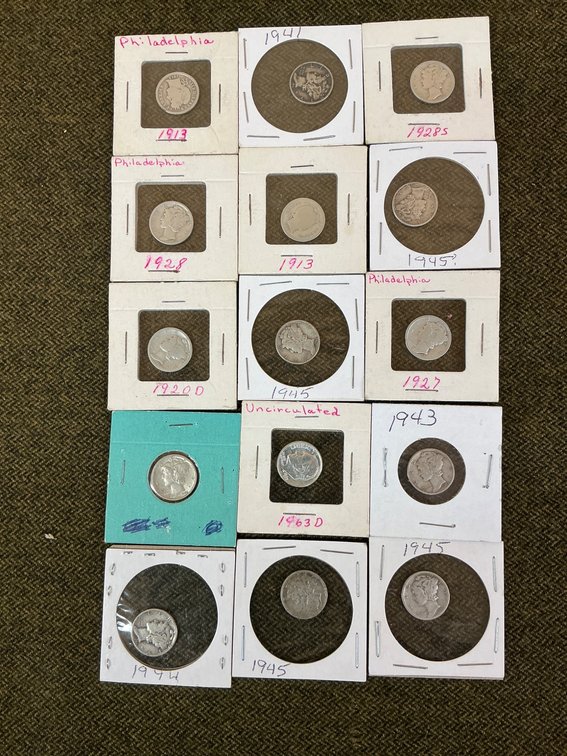 15 Silver Dimes: Assorted Dates and Mint Marks, $1.50 Face Value